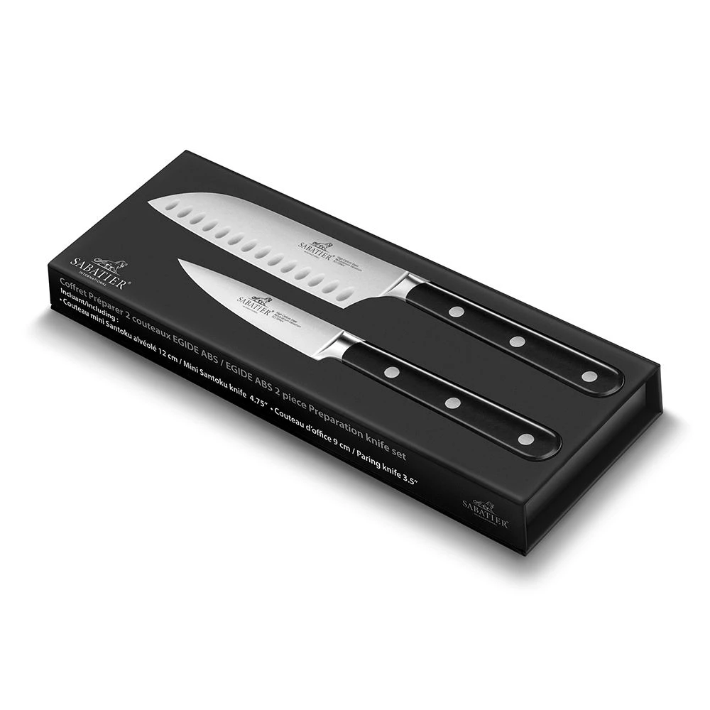 Lion Sabatier® Egide 2 Piece Knife Set - 9cm Paring & 13cm Santoku Knife (Black Handle With Stainless Steel Rivets) 5 Lion Sabatier® Egide 2 Piece Knife Set - 9cm Paring & 13cm Santoku Knife (Black Handle With Stainless Steel Rivets) - Image 3