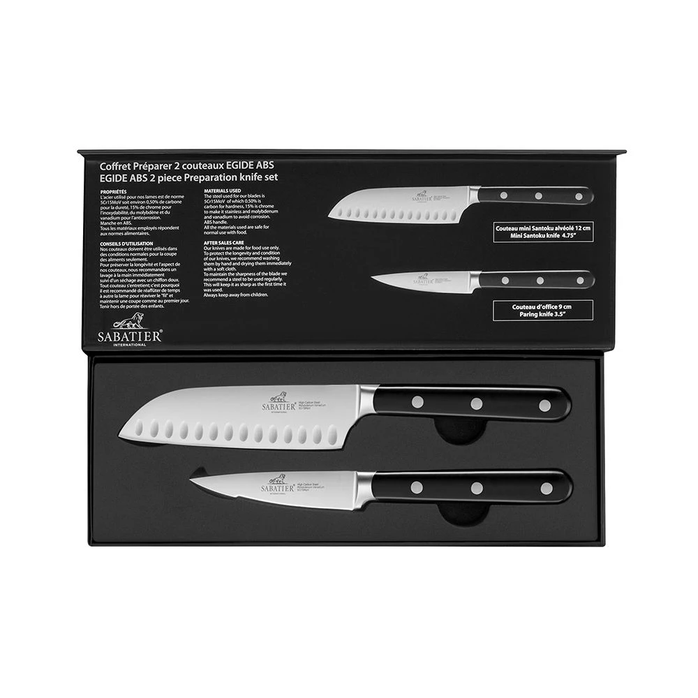 Lion Sabatier® Egide 2 Piece Knife Set - 9cm Paring & 13cm Santoku Knife (Black Handle With Stainless Steel Rivets) 7 Lion Sabatier® Egide 2 Piece Knife Set - 9cm Paring & 13cm Santoku Knife (Black Handle With Stainless Steel Rivets) - Image 5