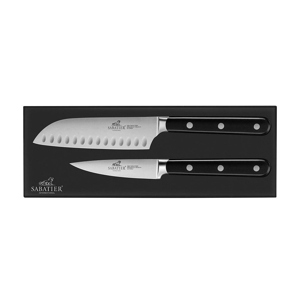 Lion Sabatier® Egide 2 Piece Knife Set - 9cm Paring & 13cm Santoku Knife (Black Handle With Stainless Steel Rivets) 8 Lion Sabatier® Egide 2 Piece Knife Set - 9cm Paring & 13cm Santoku Knife (Black Handle With Stainless Steel Rivets) - Image 6