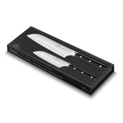 Lion Sabatier® Egide 2 Piece Knife Set - 13cm & 18cm Santoku (Black Handle With Stainless Steel Rivets) -SharpCraft Store 764380 2