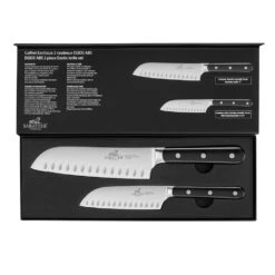 Lion Sabatier® Egide 2 Piece Knife Set - 13cm & 18cm Santoku (Black Handle With Stainless Steel Rivets) -SharpCraft Store 764380 3