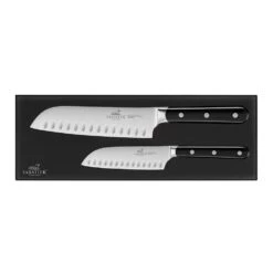 Lion Sabatier® Egide 2 Piece Knife Set - 13cm & 18cm Santoku (Black Handle With Stainless Steel Rivets) -SharpCraft Store 764380 4