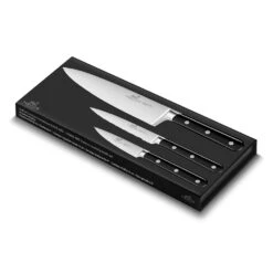 Lion Sabatier® Egide 3 Piece Knife Set - 10cm Paring, 13cm Utility & 20cm Cooks Knife (Black Handle With Stainless Steel Rivets) -SharpCraft Store 764580 2