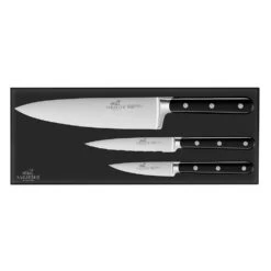 Lion Sabatier® Egide 3 Piece Knife Set - 10cm Paring, 13cm Utility & 20cm Cooks Knife (Black Handle With Stainless Steel Rivets) -SharpCraft Store 764580 4