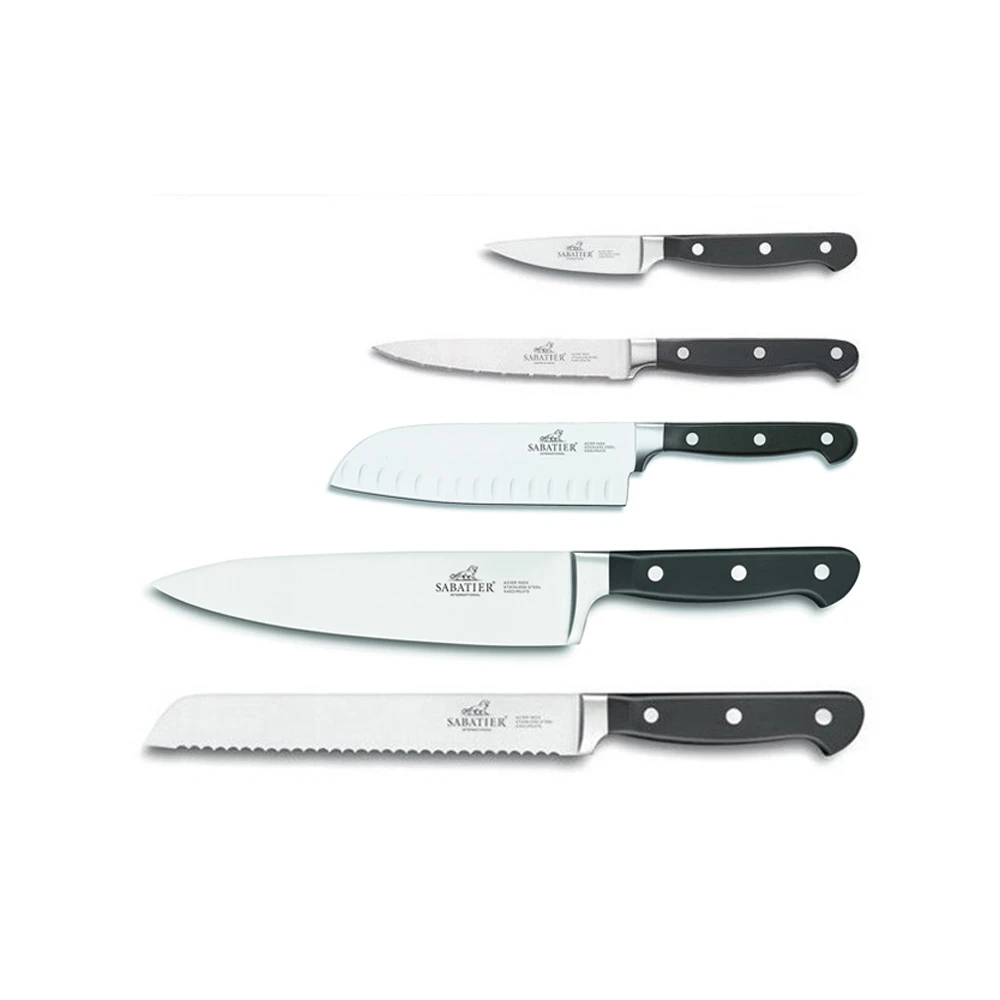 Sabatier® Pluton 5 Piece Knife Set (9cm Paring, 13cm Serrated Utility, 13cm Fluted Santoku, 20cm Cooks & 20cm Bread) 3 Sabatier® Pluton 5 Piece Knife Set (9cm Paring, 13cm Serrated Utility, 13cm Fluted Santoku, 20cm Cooks & 20cm Bread)