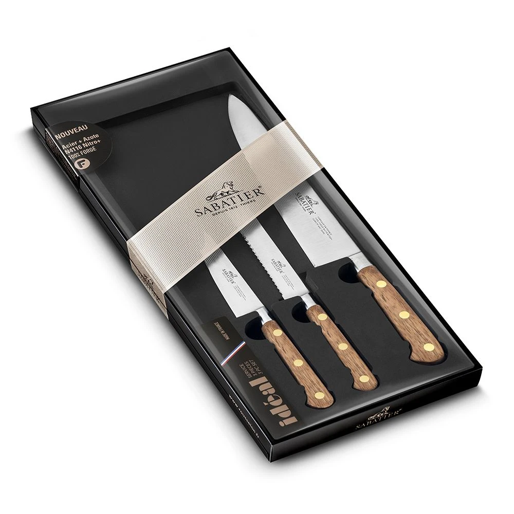 Lion Sabatier® Ideal Perigord 3 Piece Knife Set - 10cm Paring, 12cm Serrated Utility & 20cm Cooks Knife (Walnut Handle With Brass Rivets) 5 Lion Sabatier® Ideal Perigord 3 Piece Knife Set - 10cm Paring, 12cm Serrated Utility & 20cm Cooks Knife (Walnut Handle With Brass Rivets) - Image 3