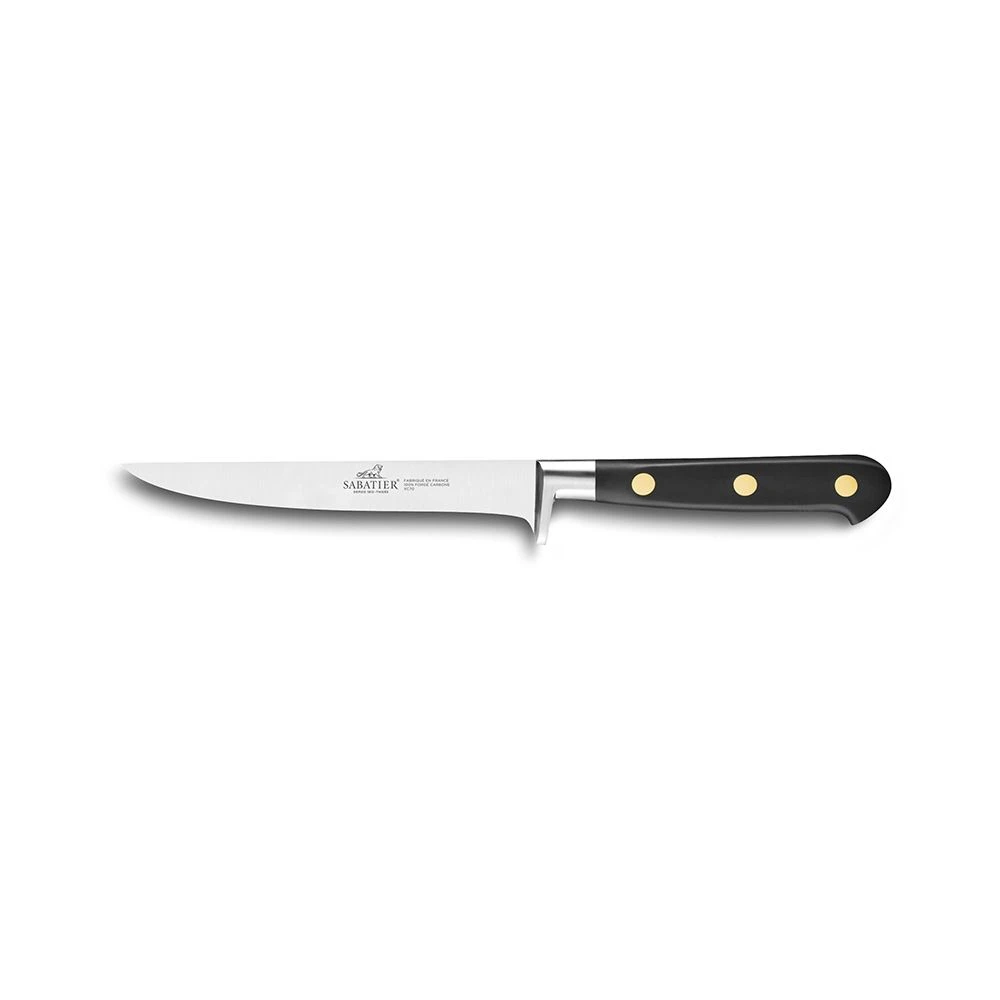 Lion Sabatier® Ideal Carbone 13cm Boning Knife (Carbon Steel Blade With Black Handle & Brass Rivets) 3 Lion Sabatier® Ideal Carbone 13cm Boning Knife (Carbon Steel Blade With Black Handle & Brass Rivets)
