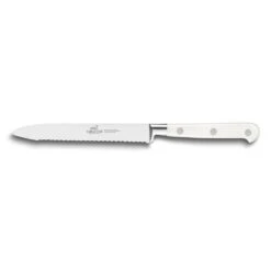 Lion Sabatier® Ideal Toque Blanche 3 Piece Knife Set - 10cm Paring, 12cm Serrated Utility & 20cm Cooks Knife (White Handle With Stainless Steel Rivets)