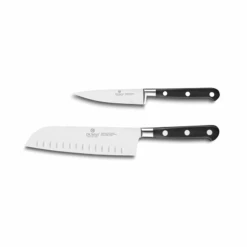 Lion Sabatier® Ideal 2 Piece Knife Set - 10cm Paring & 18cm Santoku Knife (Black Handle With Stainless Steel Rivets)