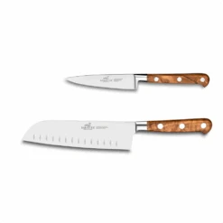 Lion Sabatier® Ideal Provencao 2 Piece Knife Set - 10cm Paring & 18cm Santoku Knife (Olive Handle With Stainless Steel Rivets)