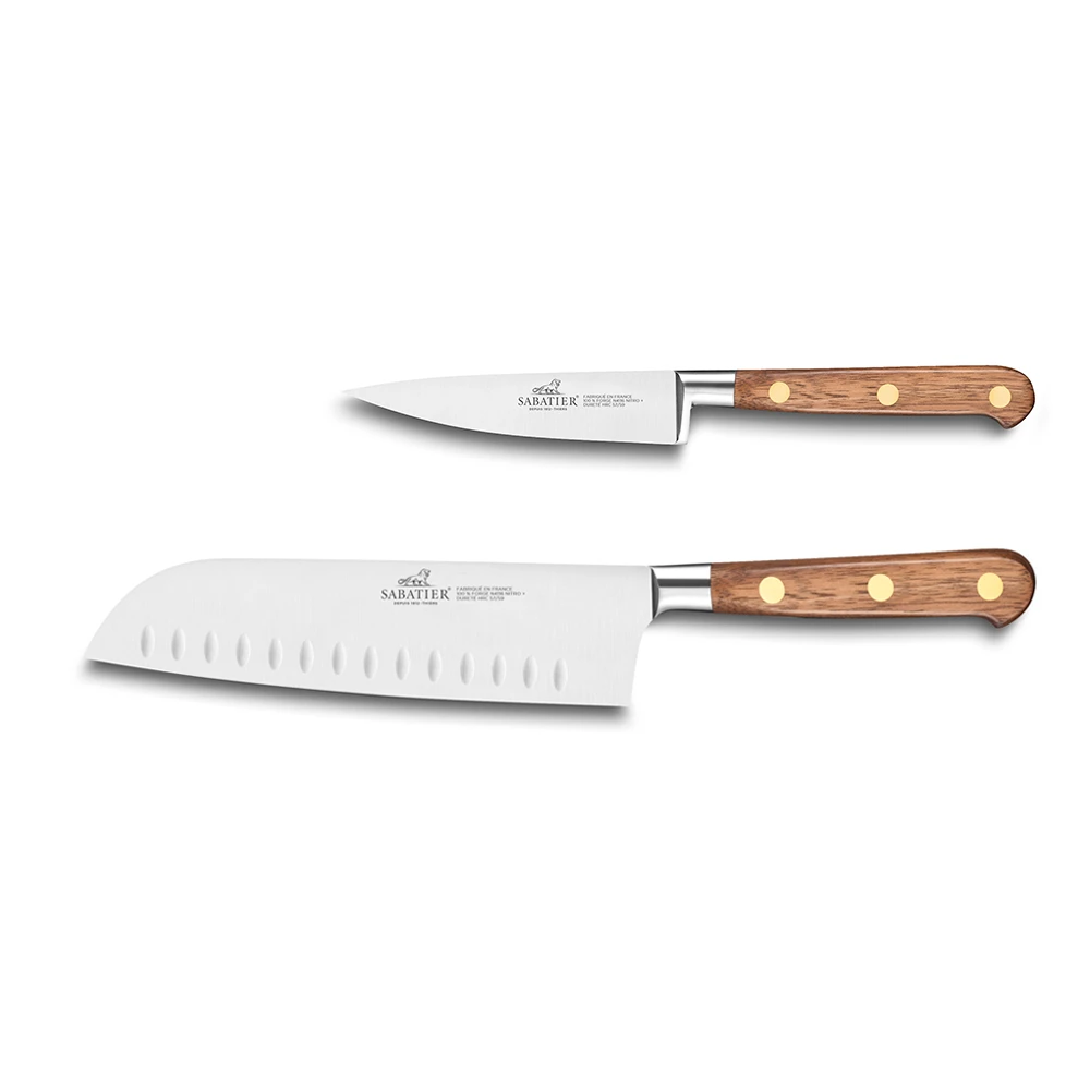 Lion Sabatier® Ideal Perigord 2 Piece Knife Set - 10cm Paring & 18cm Santoku Knife (Walnut Handle With Brass Rivets) 3 Lion Sabatier® Ideal Perigord 2 Piece Knife Set - 10cm Paring & 18cm Santoku Knife (Walnut Handle With Brass Rivets)