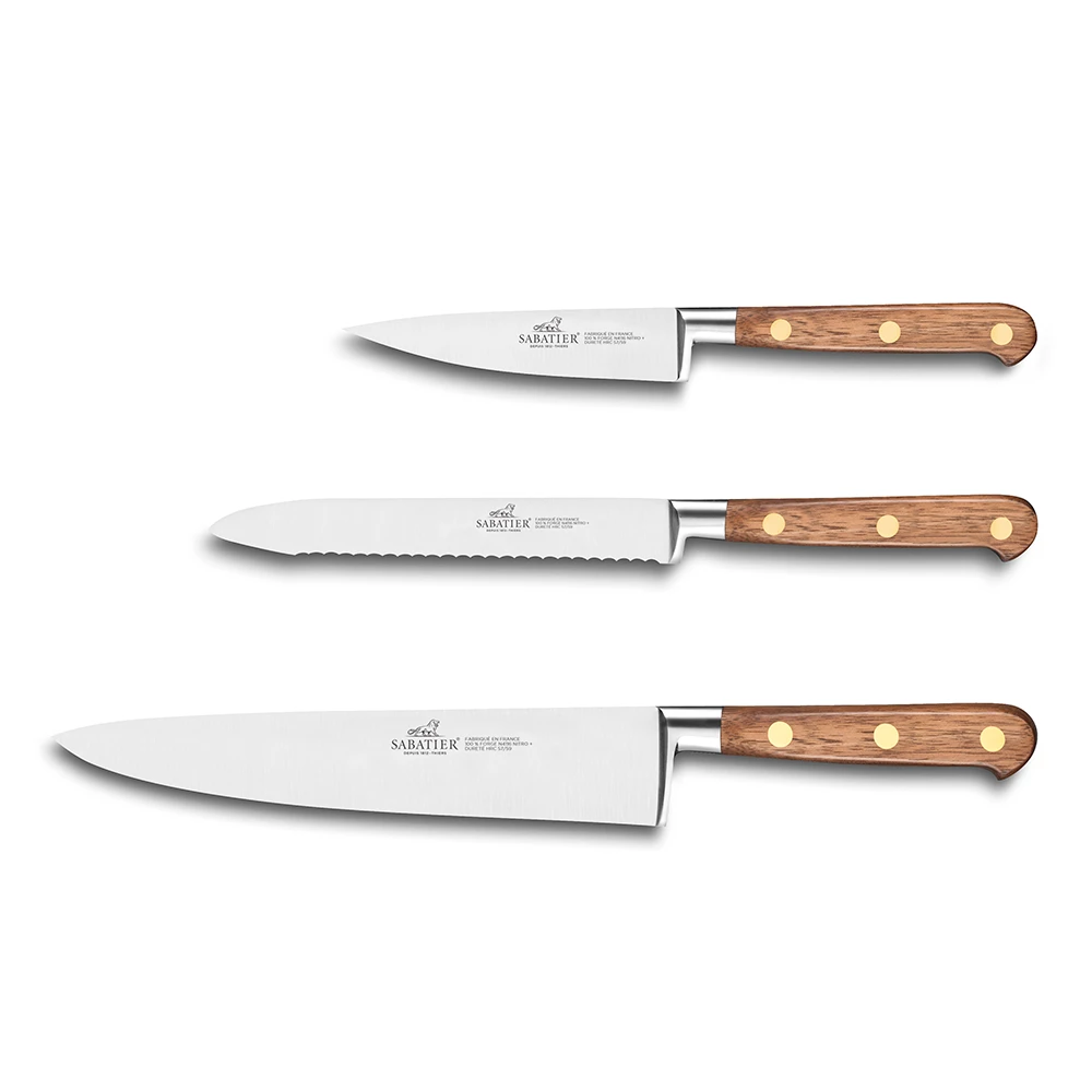 Lion Sabatier® Ideal Perigord 3 Piece Knife Set - 10cm Paring, 12cm Serrated Utility & 20cm Cooks Knife (Walnut Handle With Brass Rivets) 4 Lion Sabatier® Ideal Perigord 3 Piece Knife Set - 10cm Paring, 12cm Serrated Utility & 20cm Cooks Knife (Walnut Handle With Brass Rivets) - Image 2