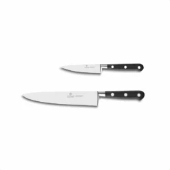 Lion Sabatier® Ideal 2 Piece Knife Set - 10cm Paring & 20cm Cooks Knife (Black Handle With Stainless Steel Rivets)